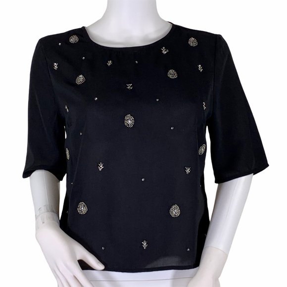 Chelsea28 Embellished Black Semi-Sheer Lined Top S - Picture 1 of 7